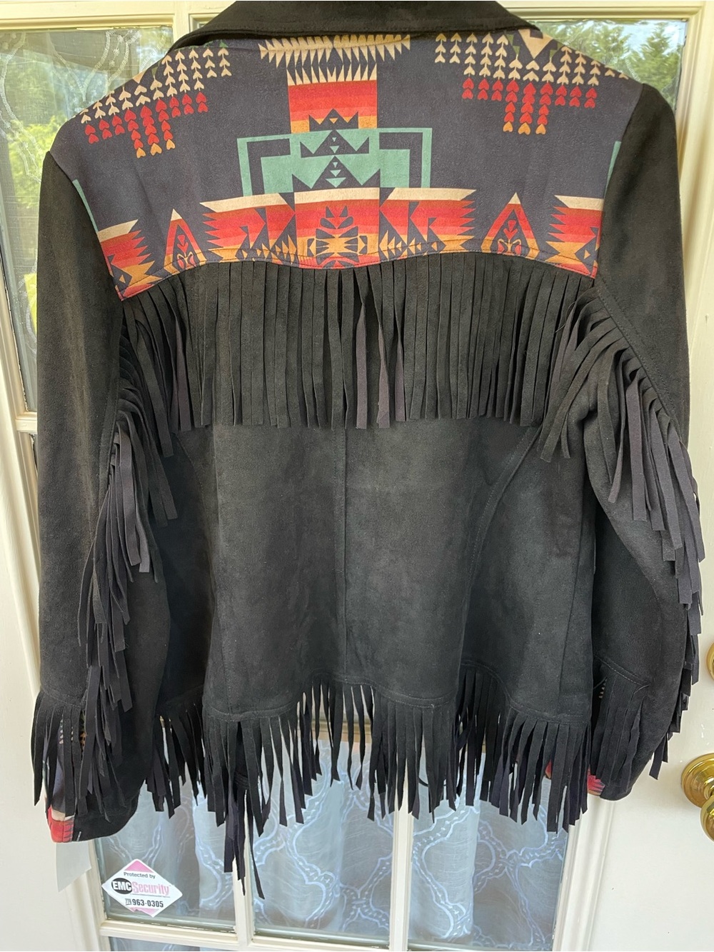 Fashion Express USA M Black Faux Suede Fringe Western Aztec Jacket Southwestern - Picture 3 of 8